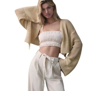 Anthropologie Julliet Cropped Cardigan Sweater Open Knit Flared Sleeves Boho